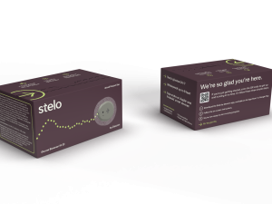 Stelo OTC continuous glucose monitor packaging box by Dexcom