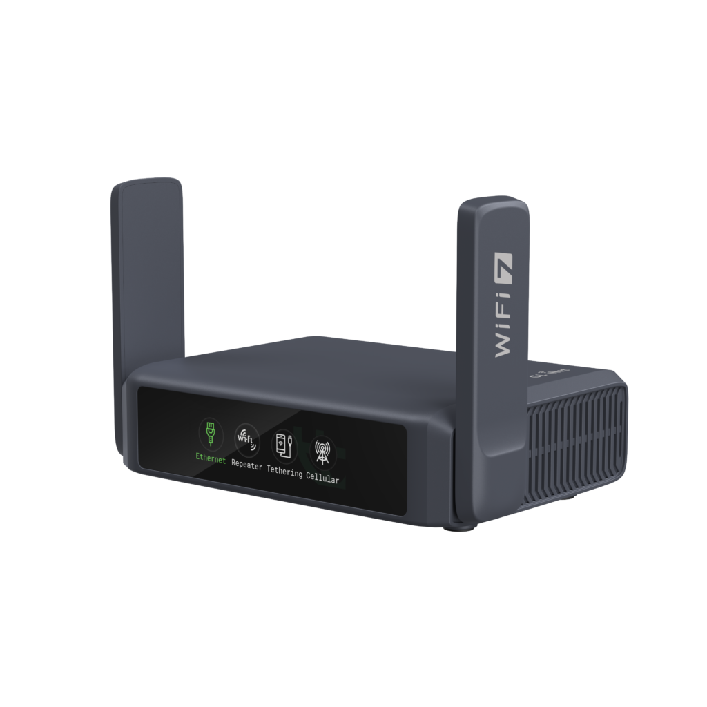 GL.iNet Slate 7 GL-BE3600 Wi-Fi 7 travel router with touchscreen display